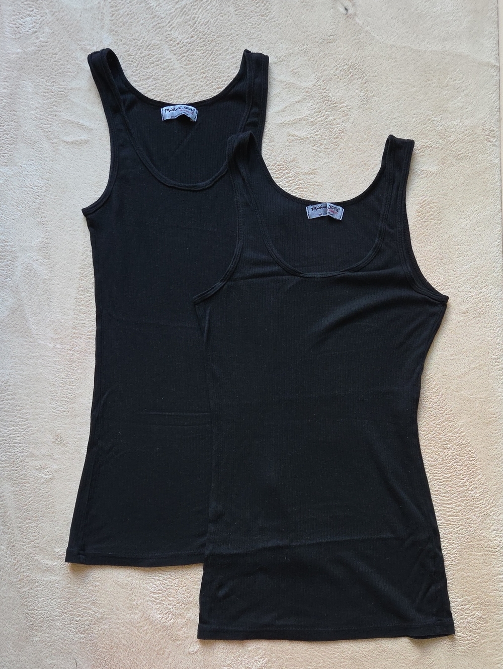 Michael Stars Black Ribbed Tank Duo — Sleek Scoop Neck Tops OSFM Style 4160